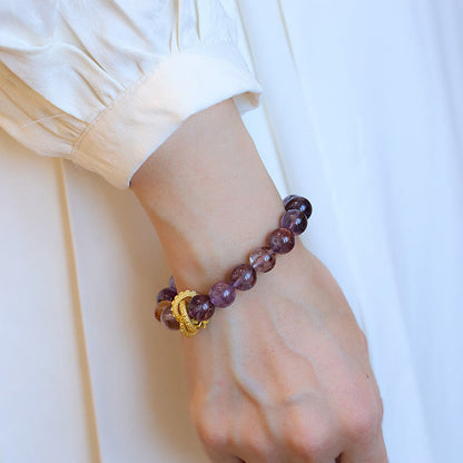 Bracelet Sagesse Dragon Plaqué Or Cuivre Fantôme Violet Pierres de Bouddha