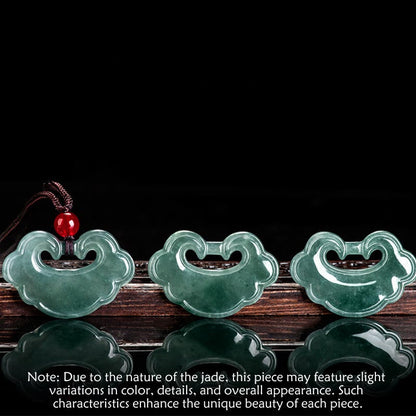 Buddha Stones Natural Green Jade Chinese Lock Charm Luck Necklace Pendant