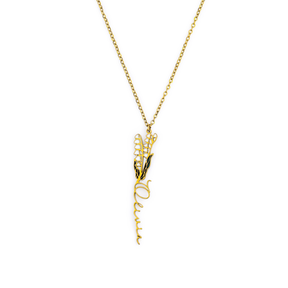 Collier avec nom de fleur de naissance aquarelle