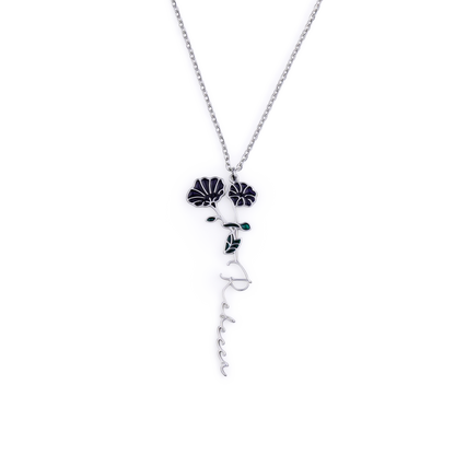 Collier avec nom de fleur de naissance aquarelle