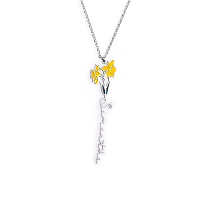 Collier avec nom de fleur de naissance aquarelle