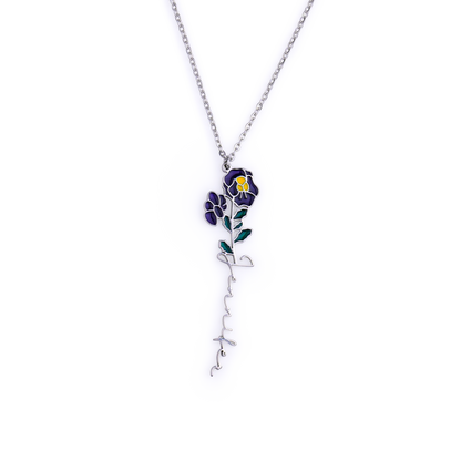 Collier avec nom de fleur de naissance aquarelle