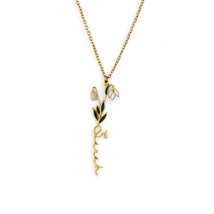 Collier avec nom de fleur de naissance aquarelle