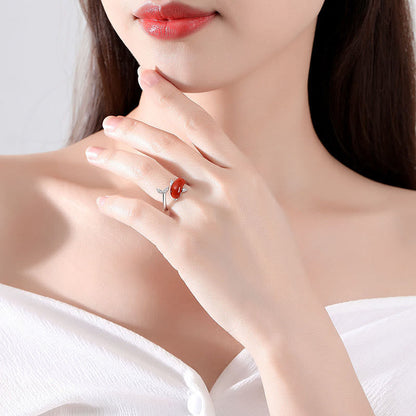 Ensemble collier, bague et boucles d'oreilles porte-bonheur en argent sterling 925 avec pendentif et bague en jade Hetian rouge et agate 