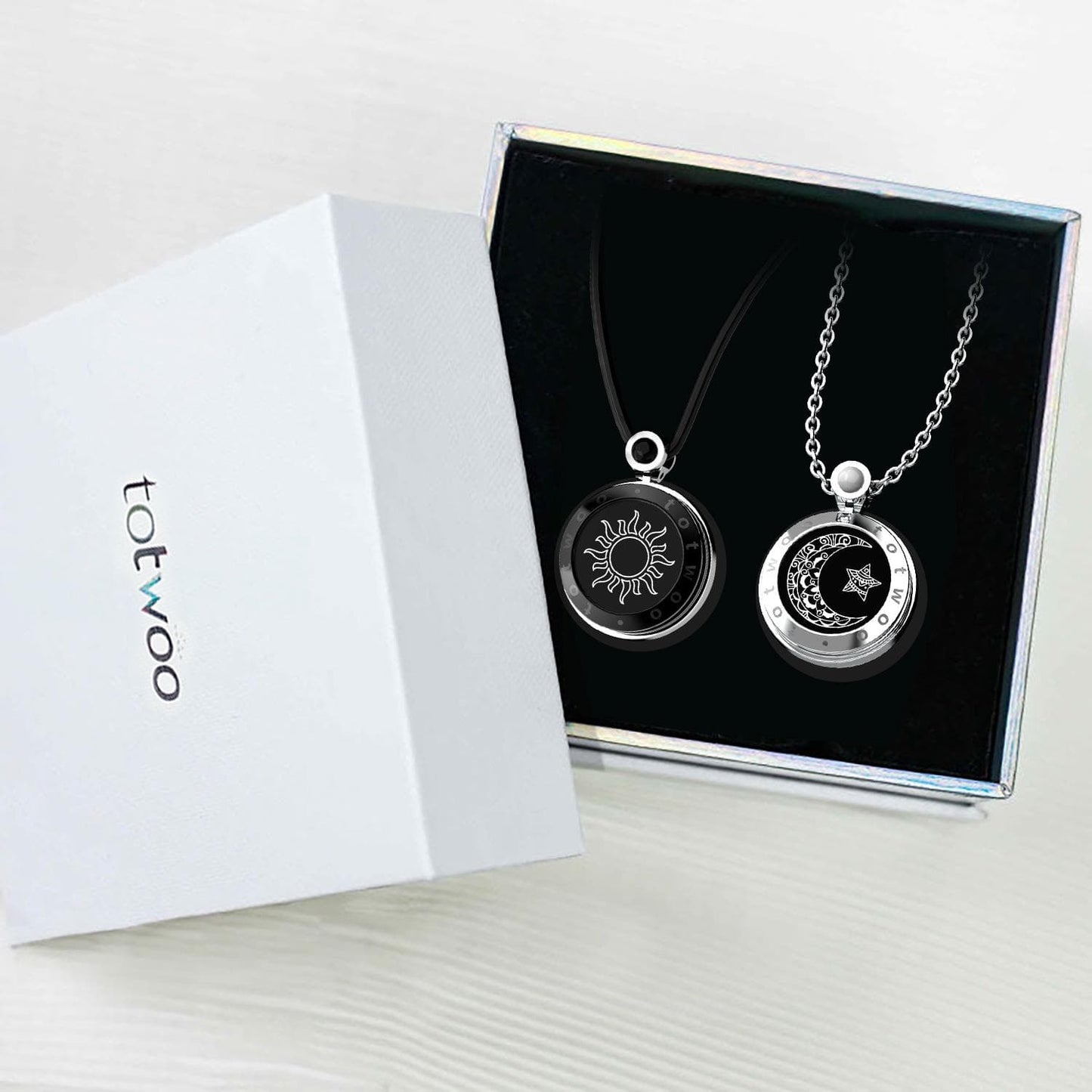 Ensemble de colliers Sun&amp;Moon Touch avec agate naturelle pour deux personnes