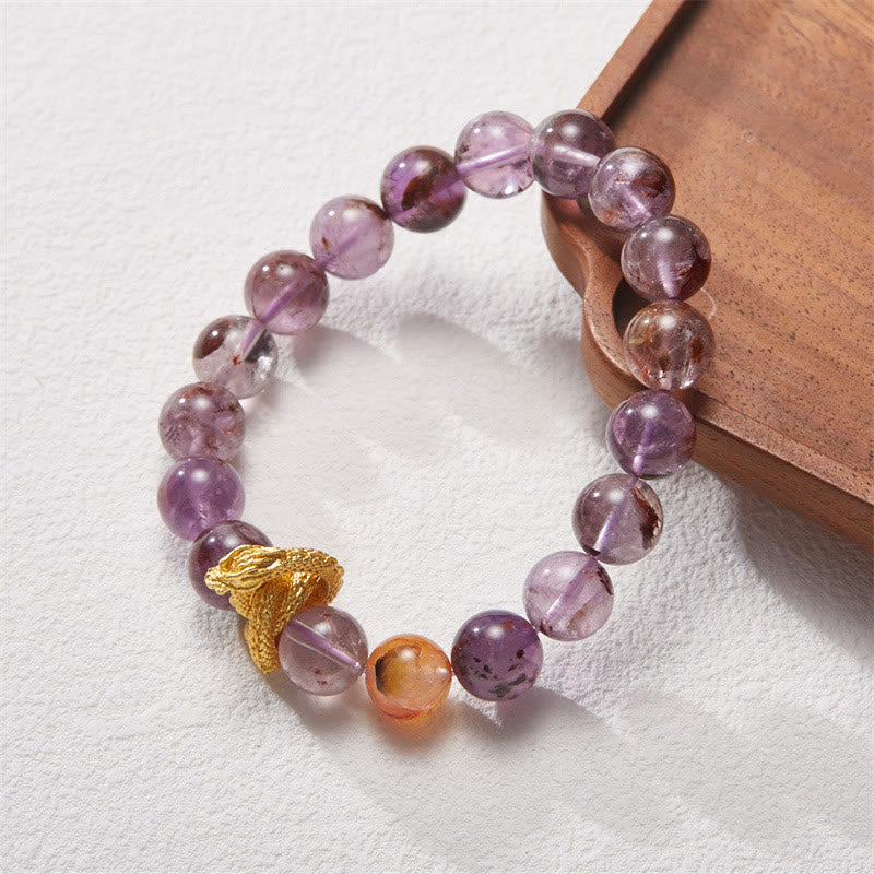 Bracelet Sagesse Dragon Plaqué Or Cuivre Fantôme Violet Pierres de Bouddha