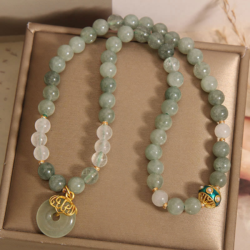 Bracelet double tour avec breloque porte-bonheur et boucle de paix en aventurine verte et pierres de Bouddha 