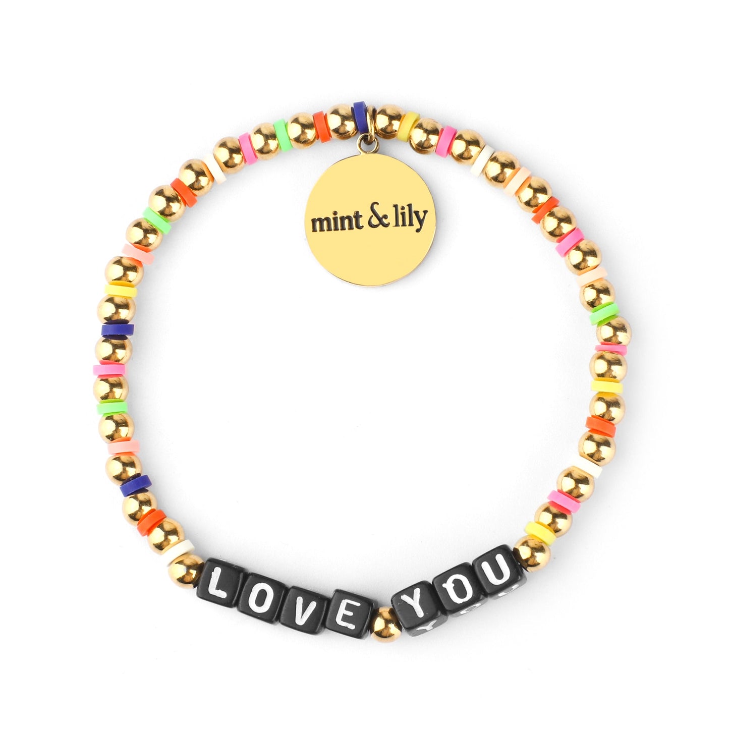 Bracelet d'amitié personnalisé en perles arc-en-ciel dorées et imperméables