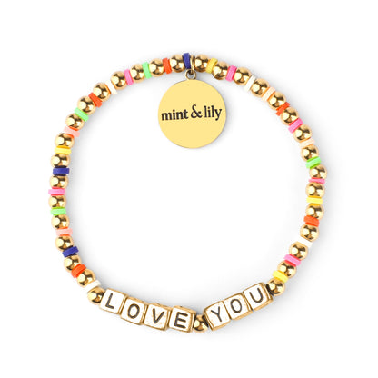 Bracelet d'amitié personnalisé en perles arc-en-ciel dorées et imperméables