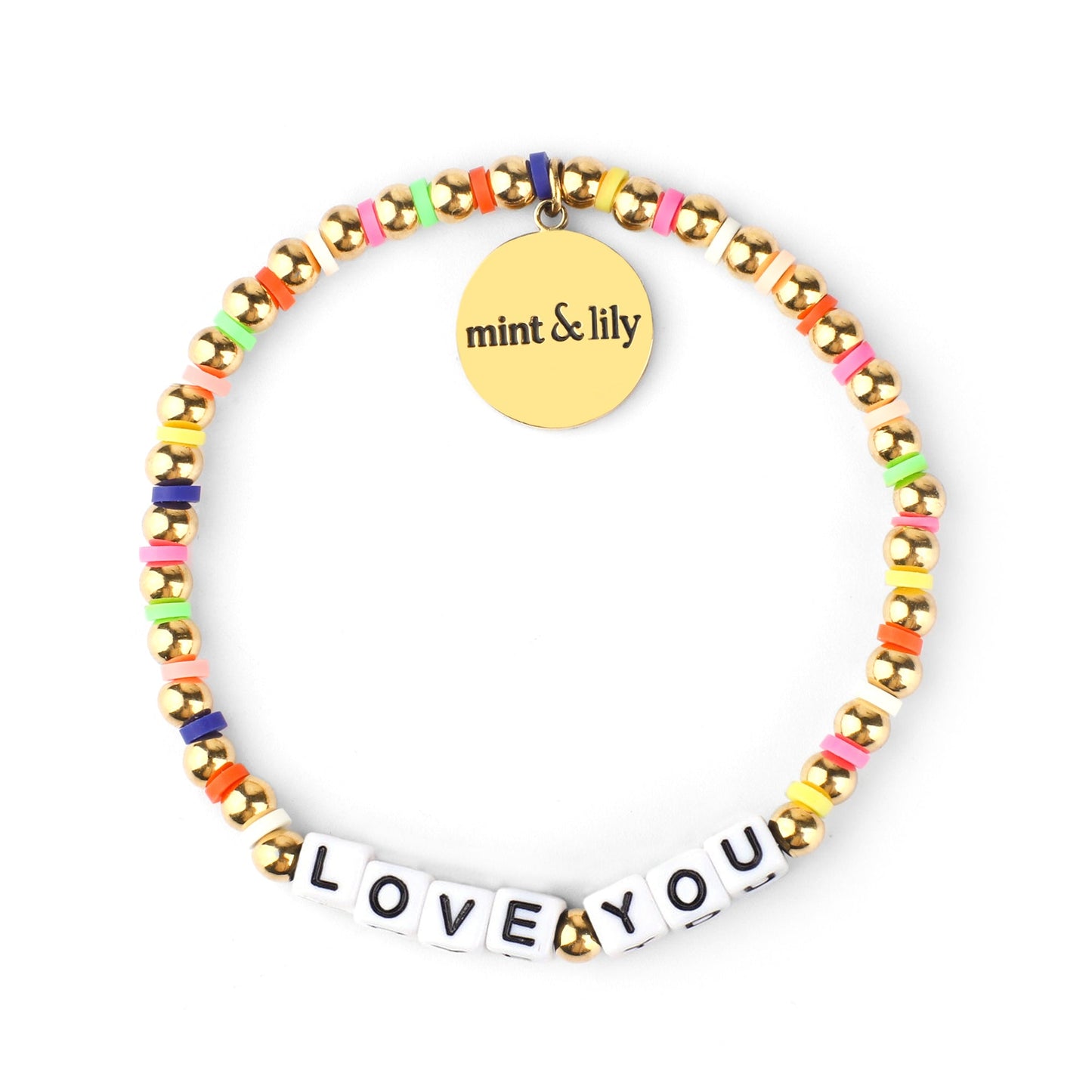 Bracelet d'amitié personnalisé en perles arc-en-ciel dorées et imperméables