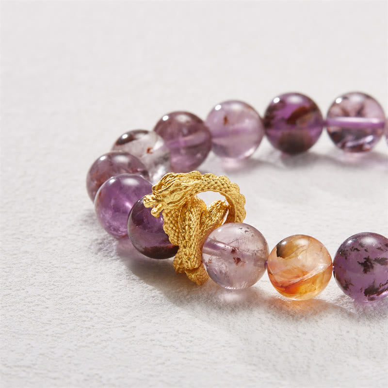 Bracelet Sagesse Dragon Plaqué Or Cuivre Fantôme Violet Pierres de Bouddha