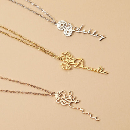 Collier avec nom de fleur de naissance