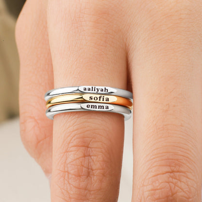 Sterling Silver Flat Top Super Tiny Stackable Name Ring
