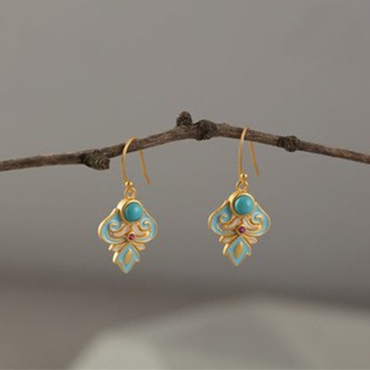 Buddha Stones Copper Enamel Turquoise Positive Drop Earrings