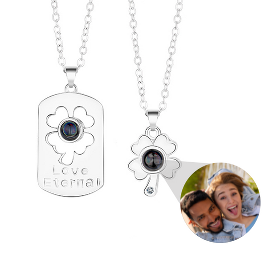 Personalisierte Glücksklee-Fotokette für Paare