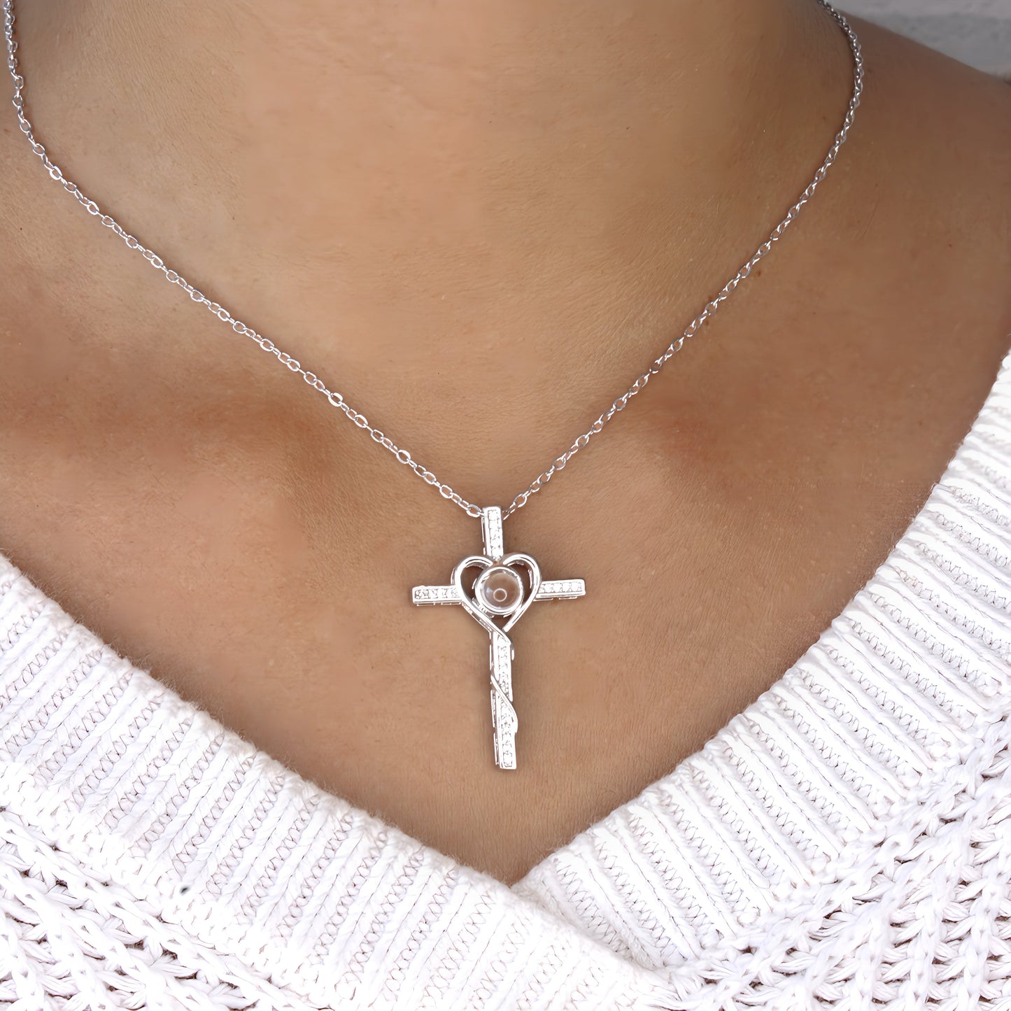 Minimalist Diamond Cross Projection Necklace