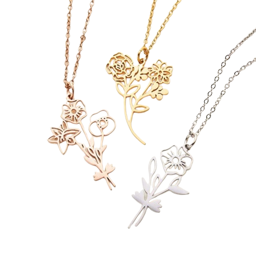 Personalisierte Halskette mit 2-6 Geburtsblumen