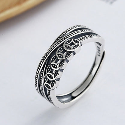 Bague ajustable en argent sterling 925 avec pierres de Bouddha et pièces de cuivre, symbole de richesse et de bénédiction