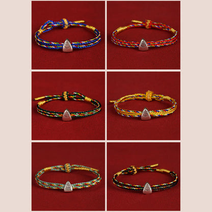 Buddha Stones 925 Sterling Silver Fu Character Luck Multicolored Rope Bracelet