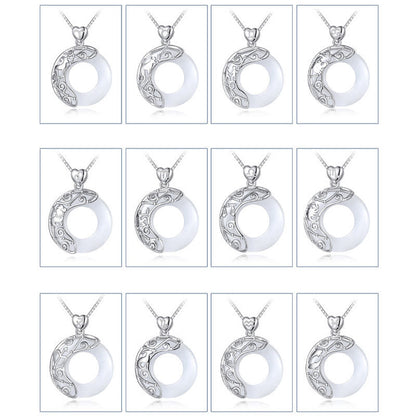 Buddha Stones 925 Sterling Silver 12 Constellations of the Zodiac Cat's Eye Love Support Necklace Pendant