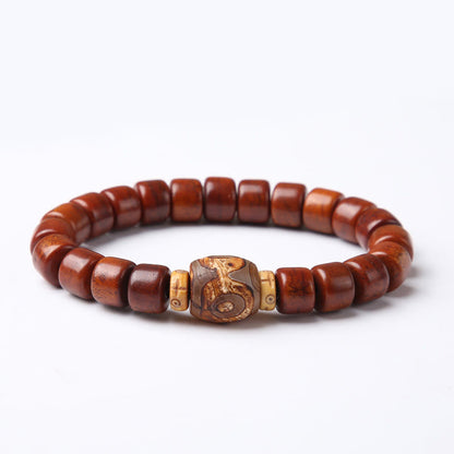 Bracelet de force en agate rouge et corne de mouton en os de yak tibétain à trois yeux et perles dzi 