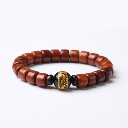 Bracelet de force en agate rouge et corne de mouton en os de yak tibétain à trois yeux et perles dzi 