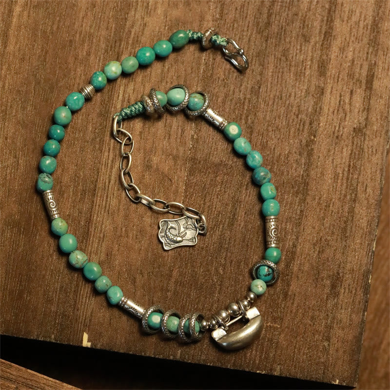 Buddha Stones Fußkettchen aus 925er Sterlingsilber mit Türkis und kleinen Perlen, chinesischer Schloss-Charme, Stärke