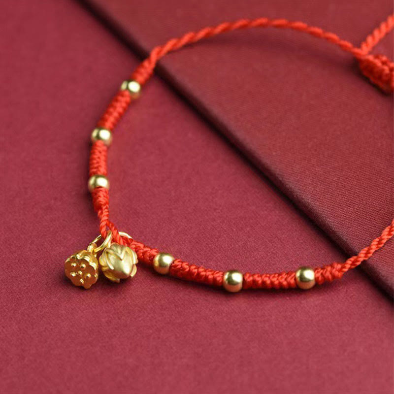 Fußkettchen mit Buddha-Steinen und Lotus-Schale, Glücksschnur