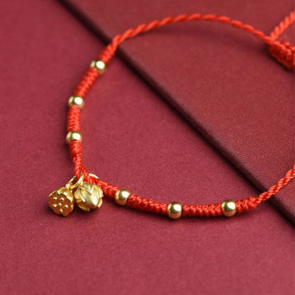 Fußkettchen mit Buddha-Steinen und Lotus-Schale, Glücksschnur