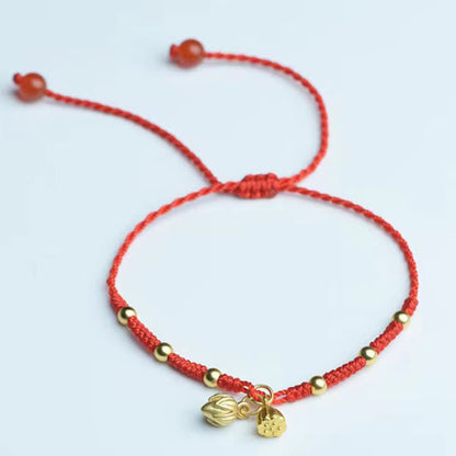 Fußkettchen mit Buddha-Steinen und Lotus-Schale, Glücksschnur