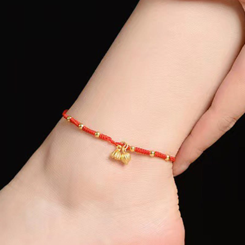 Fußkettchen mit Buddha-Steinen und Lotus-Schale, Glücksschnur