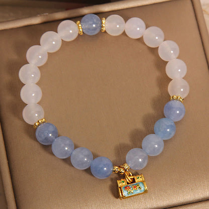 Buddha Stones Natural White Agate Aquamarine Protection Bracelet