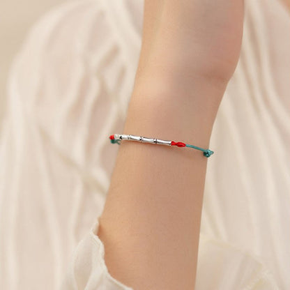 Buddha Stones 925 Sterling Silver Bamboo Design Luck Braided Ultra-Thin Rope Bracelet