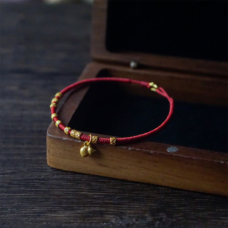 Buddha Stones 999 Gold Kleiner Kürbis Charm Handgemacht Glück Stärke Seil Armband 