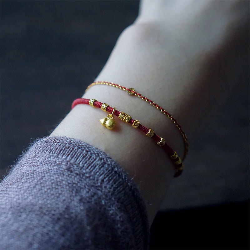 Buddha Stones 999 Gold Kleiner Kürbis Charm Handgemacht Glück Stärke Seil Armband 
