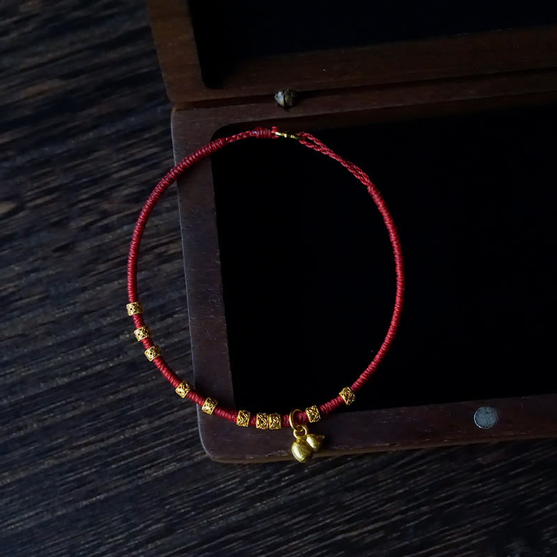 Buddha Stones 999 Gold Kleiner Kürbis Charm Handgemacht Glück Stärke Seil Armband 