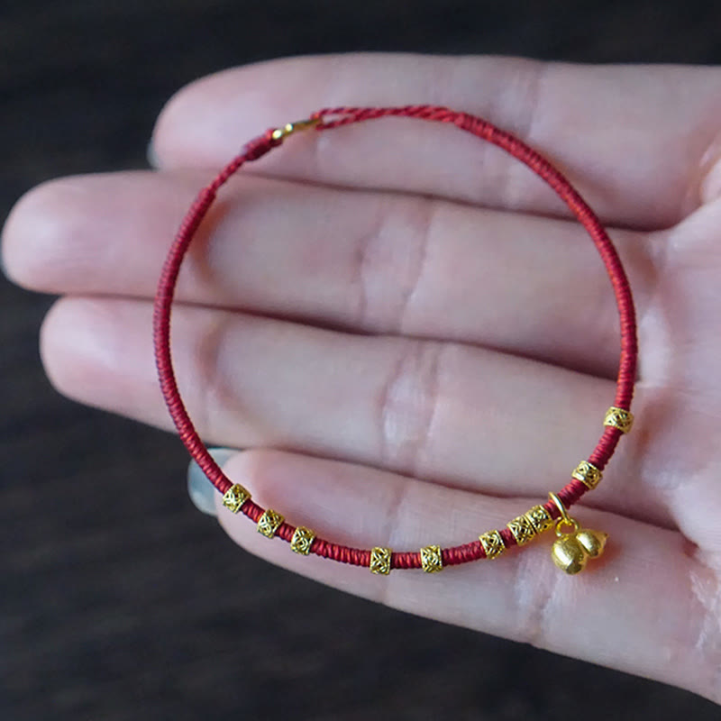 Buddha Stones 999 Gold Kleiner Kürbis Charm Handgemacht Glück Stärke Seil Armband 