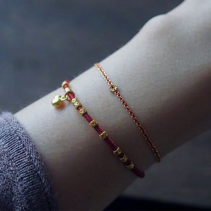 Buddha Stones 999 Gold Kleiner Kürbis Charm Handgemacht Glück Stärke Seil Armband 