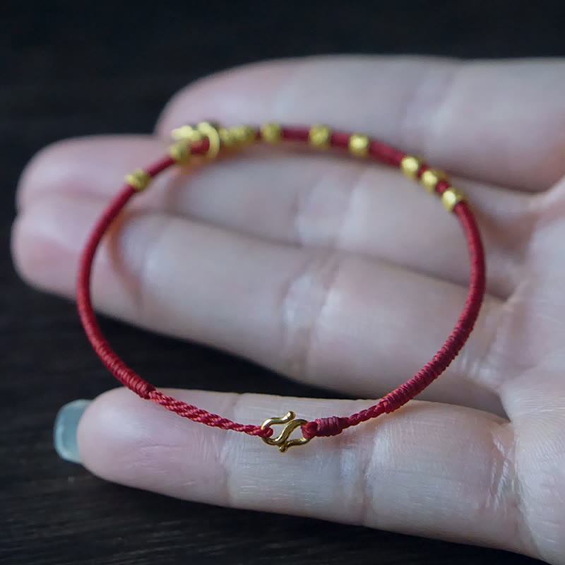 Buddha Stones 999 Gold Kleiner Kürbis Charm Handgemacht Glück Stärke Seil Armband 