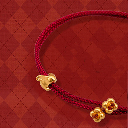 Buddha Stones 999 Gold kleines Glückskaninchen Osmanthus-Design handgefertigtes Glücksarmband aus geflochtenem Seil 