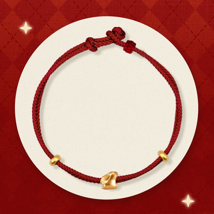 Buddha Stones 999 Gold kleines Glückskaninchen Osmanthus-Design handgefertigtes Glücksarmband aus geflochtenem Seil 