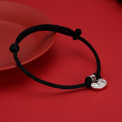 Buddha Stones Handmade 925 Sterling Silver Peace And Joy Safe Well Wish Lock Strength Braided Rope Bracelet
