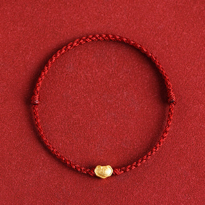 Buddha Stones 999 Gold Chinese Lock Charm Fu Character Protection Handmade Rope Bracelet