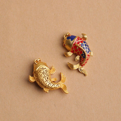 Porte-clés porte-bonheur en forme de cloche creuse en forme de poisson koï coloré en pierres de Bouddha