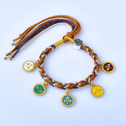 Buddha Stones Handmade Tibetan Multicolored Rope Five God Of Wealth Luck Bracelet