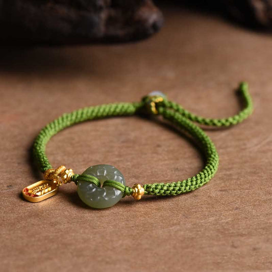 Buddha Stones Grüne Jade Peace Schnalle Grünes Seil Armband