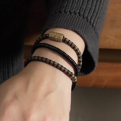 Buddha Stones Healing Tibetan Ebony Wood Beads Copper Multilayered Bracelet