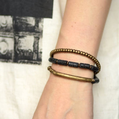 Buddha Stones Vintage Lava Rock Copper Beads Multi-layered Wrap Bracelet