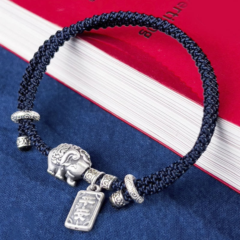 Buddha Stones 925 Sterling Silber Elefant Sicher und Wohl Amulett Charm Stärke Armband 