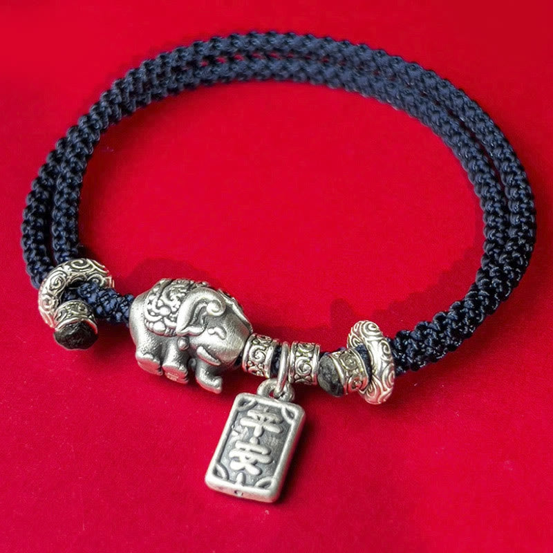 Buddha Stones 925 Sterling Silber Elefant Sicher und Wohl Amulett Charm Stärke Armband 